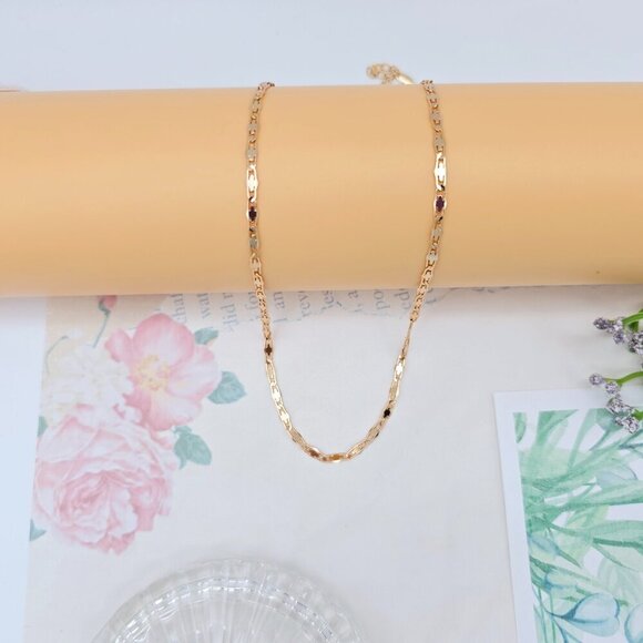 Rose Gold Flat Geometric Link Necklace for Women - 45+5cm Adjustable, XPNL0057 - Picture 4 of 12